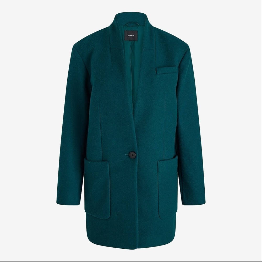 NWT Express Chic ‘Shawl Collar One Button Coat’ in Deep Teal Green Size XS - Picture 2 of 16